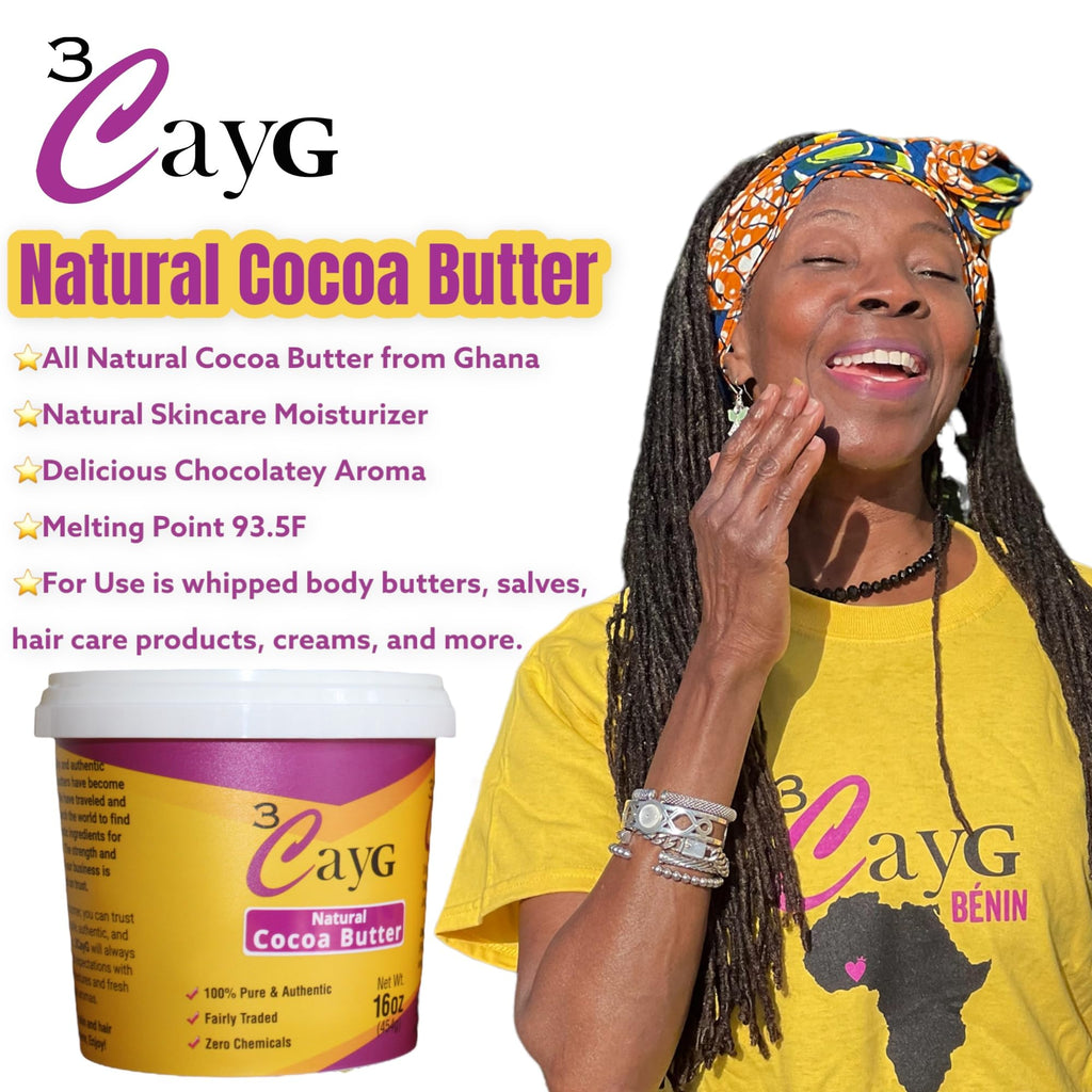 3CAYG Natural Cocoa Butter 1LB – Raw, Unrefined Skin Moisturizer & Hair Conditioner