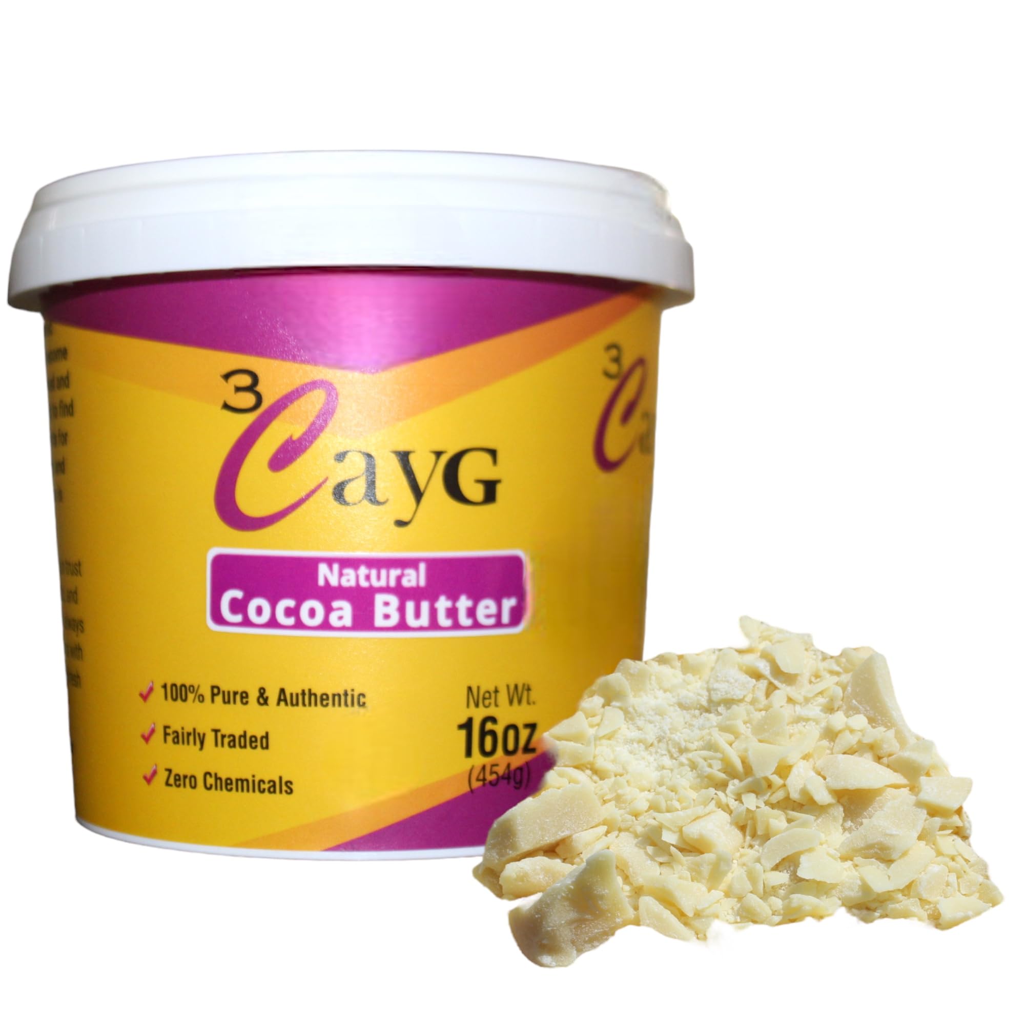 3CAYG Natural Cocoa Butter 1LB – Raw, Unrefined Skin Moisturizer & Hair Conditioner