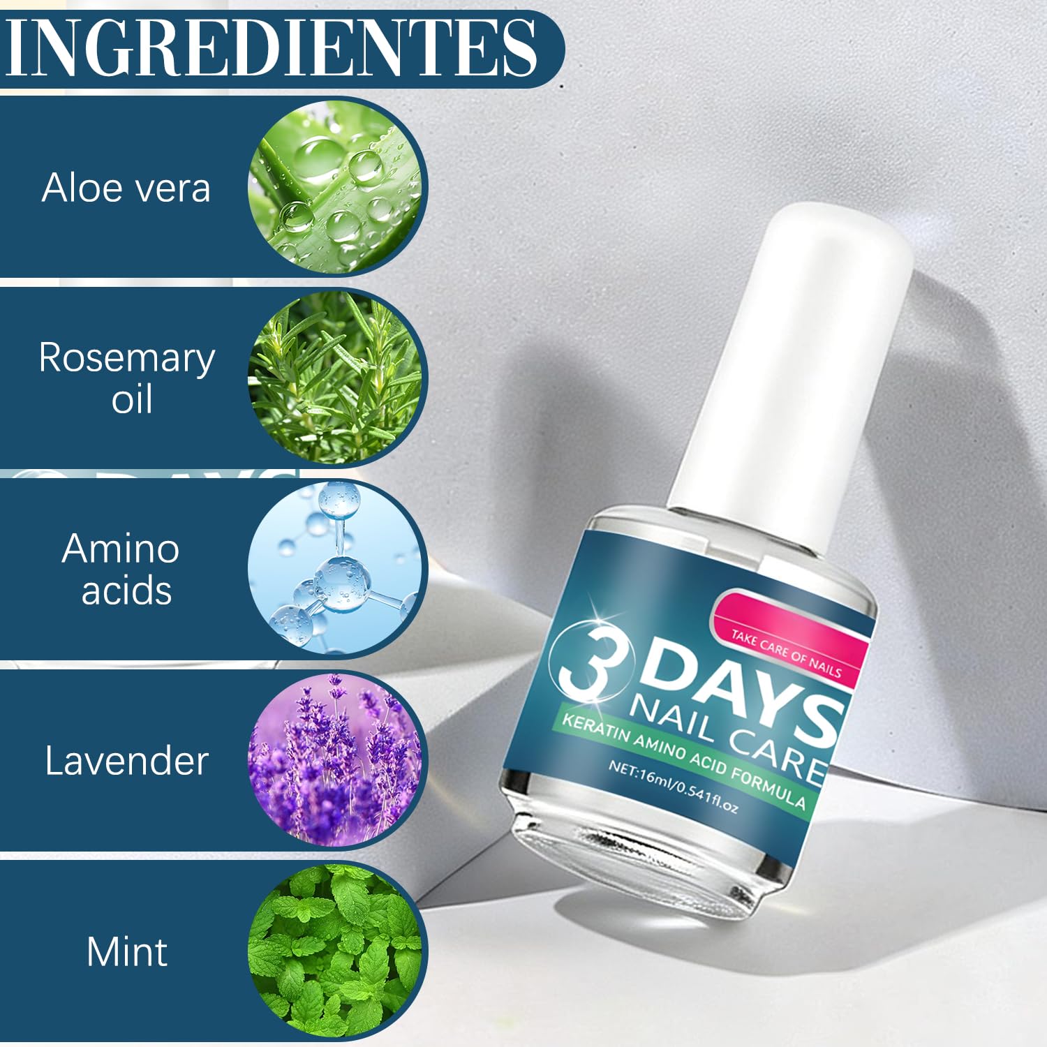 3 Days Nail Care: Keratin Amino Acid Nail Treatment for Dry, Weak Nails – Strengthening & Hydration (2x16ml)