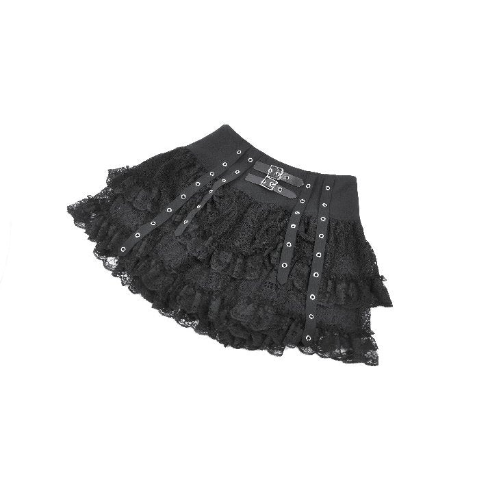 Dark in Love Punk Eyelet Lace Layered Mini Skirt