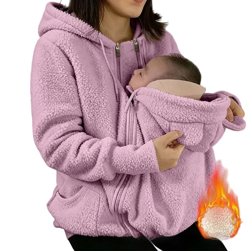 Corduroy Hooded Sweatshirt With Baby-pocket Women's Thickened Zip-up Jacket For Parent-Child Matching Outfits