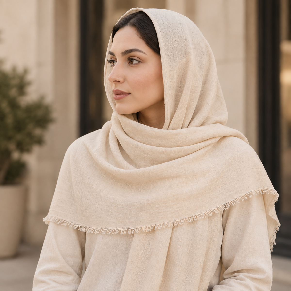 Warm Cream Cotton Scarf – Soft, Comfortable Everyday Essential