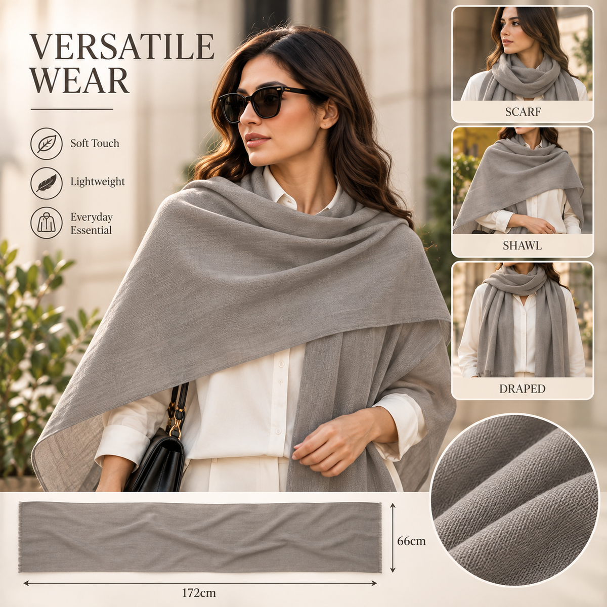 Taupe Grey Cotton Scarf – Soft, Comfortable Everyday Essential