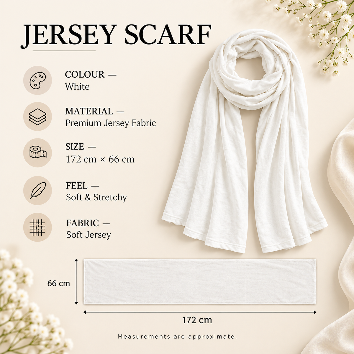 Premium Jersey Scarf Soft Stretchy Lightweight Hijab Wrap Headscarf Shawl Plain