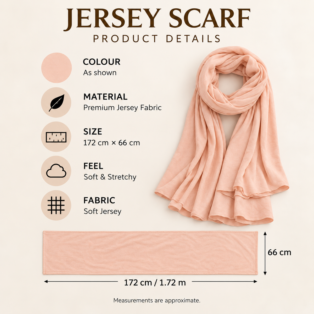 Premium Jersey Scarf Soft Stretchy Lightweight Hijab Wrap Headscarf Peach Pink
