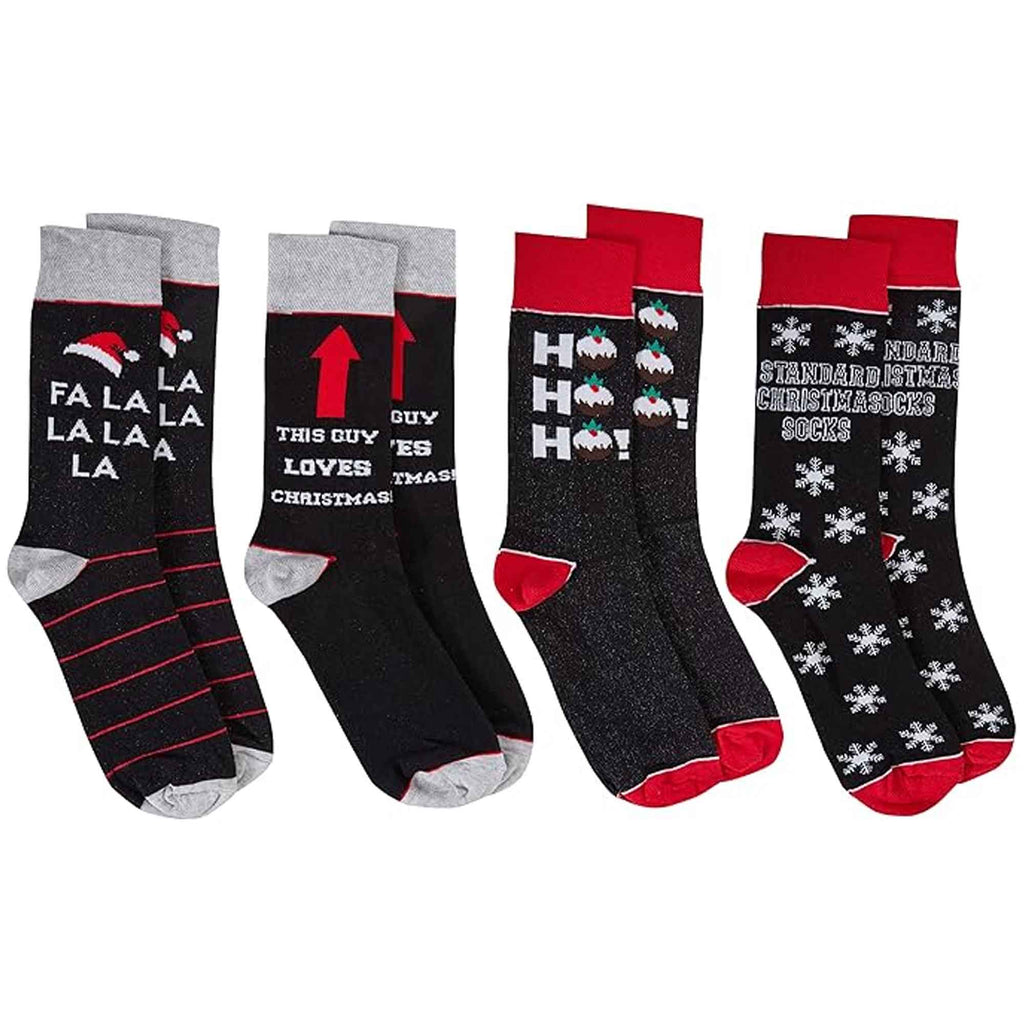 Sock Stack 4 Pack Men's Christmas Socks Cotton Rich Festive Designs Cosy Winter UK Size