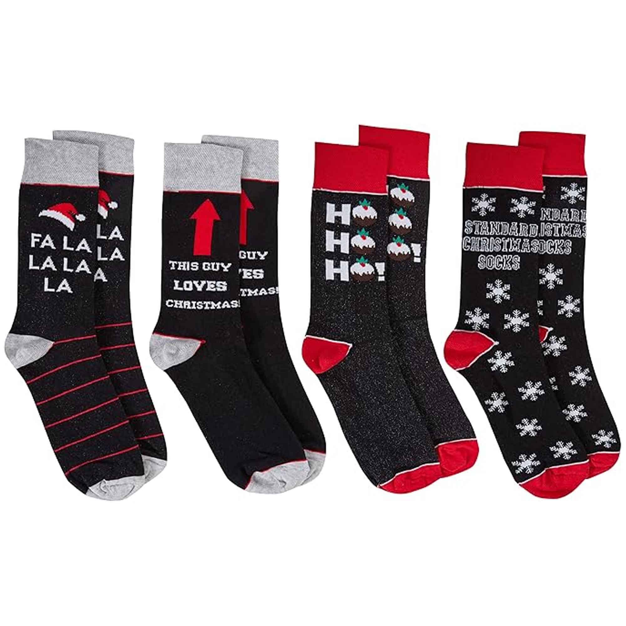 Sock Stack 4 Pack Men's Christmas Socks Cotton Rich Festive Designs Cosy Winter UK Size
