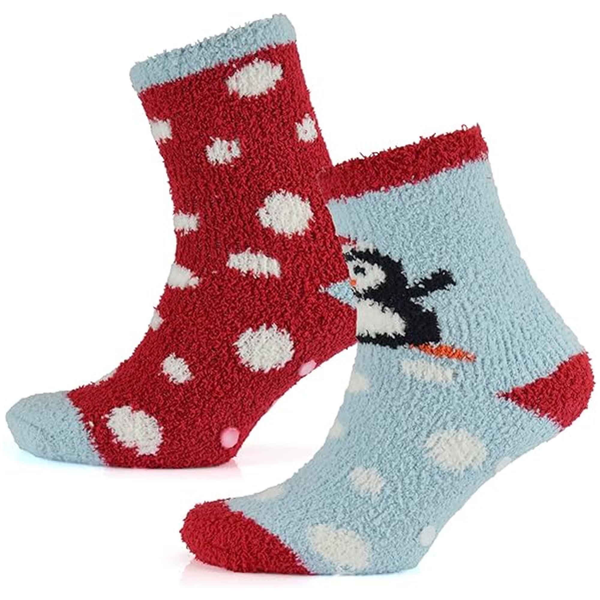 Sock Stack Ladies Christmas Slipper Socks Non Skid Gripper Soles 4 Pack Rudolph Super Soft Non-Slip Indoor Sock