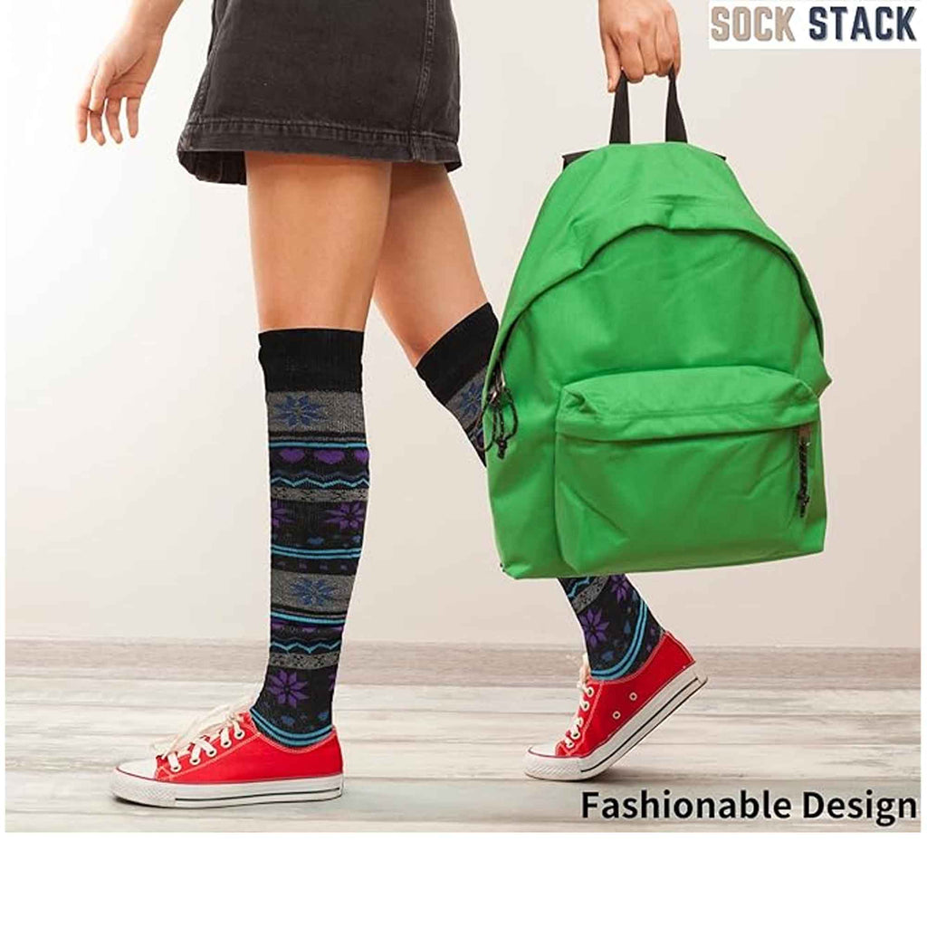 Sock Stack Ladies Ski Boot Socks Knee Length 4 Pairs Cotton Rich Full Cushioning Thermal