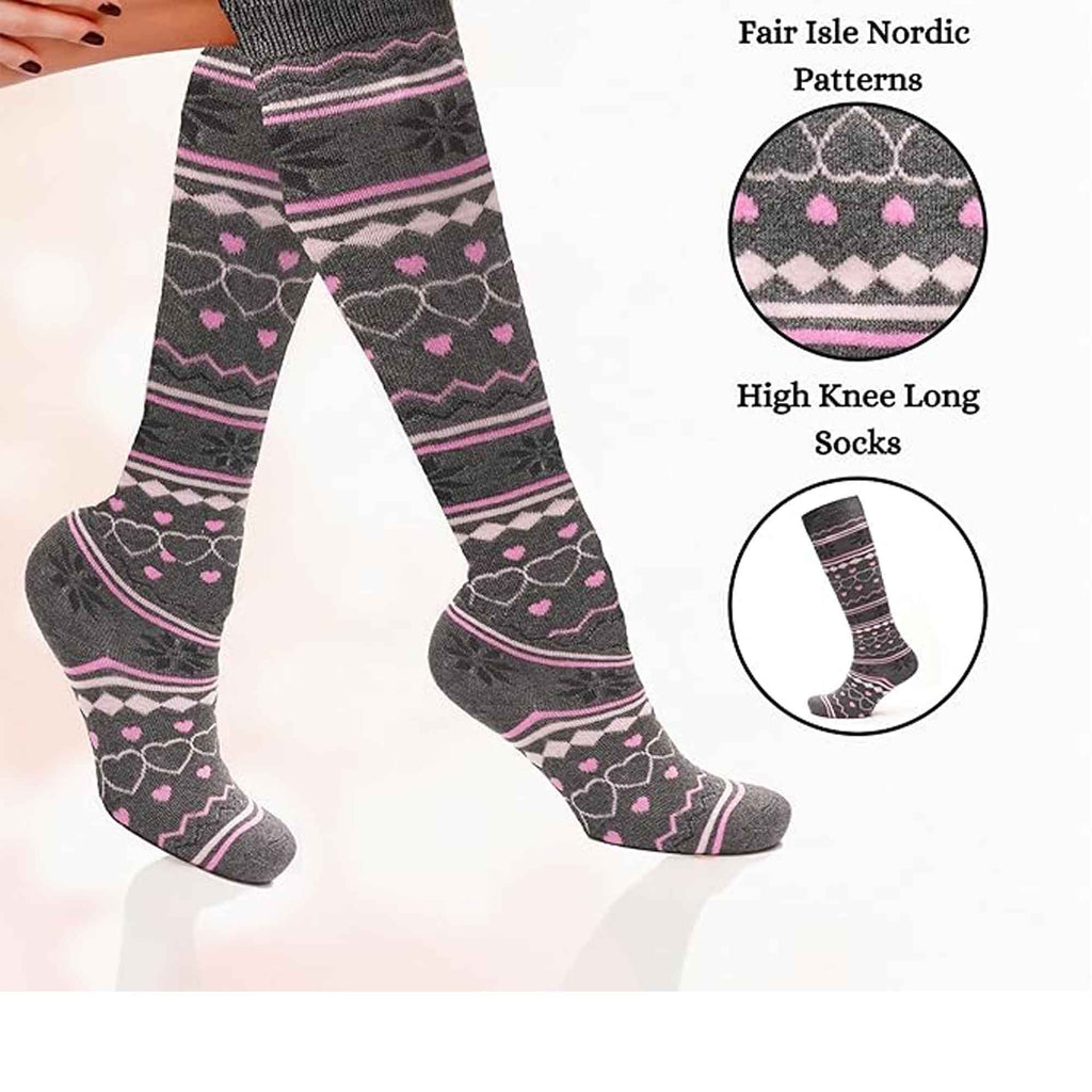 Sock Stack Ladies Ski Boot Socks Knee Length 4 Pairs Cotton Rich Full Cushioning Thermal