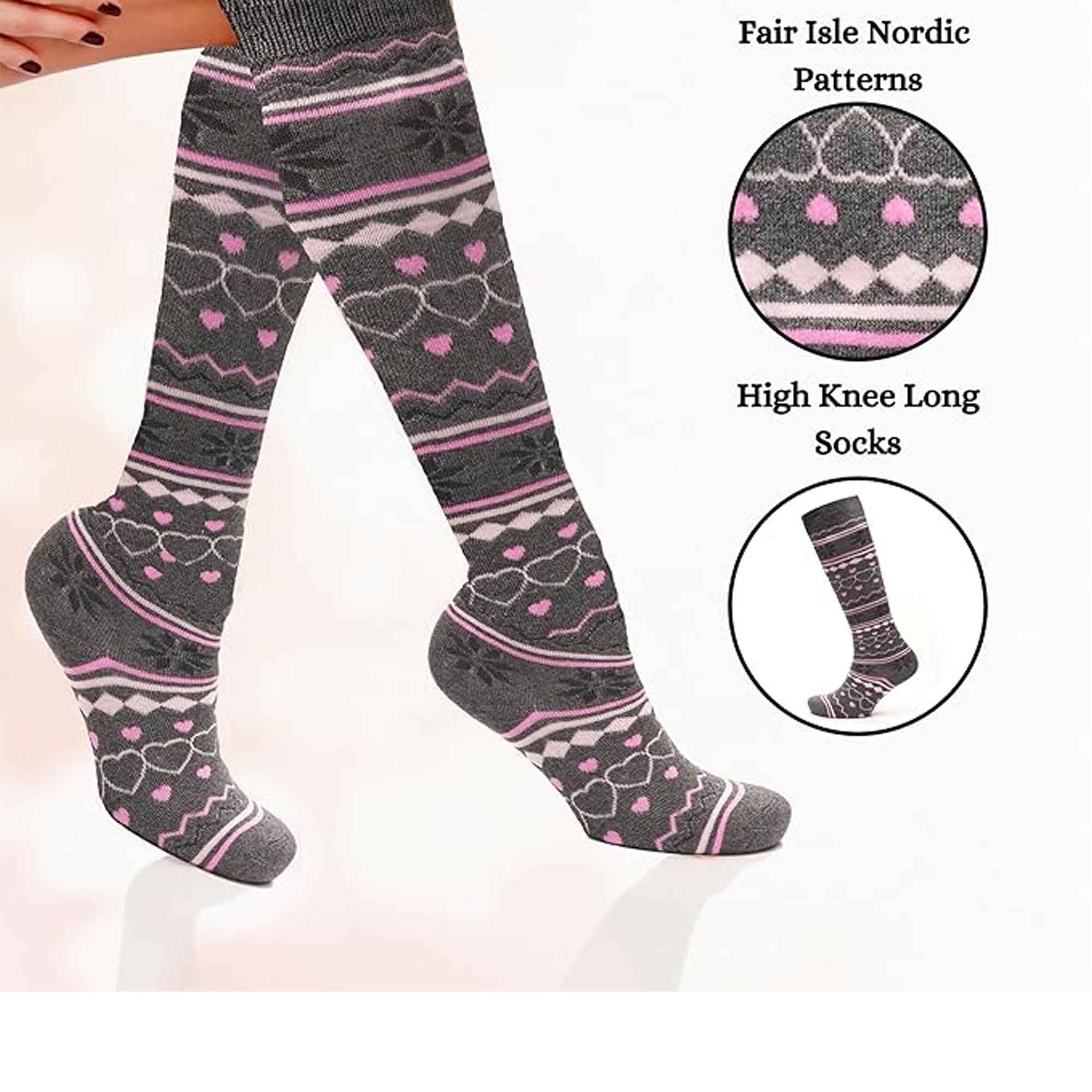 Sock Stack Ladies Ski Boot Socks Knee Length 4 Pairs Cotton Rich Full Cushioning Thermal
