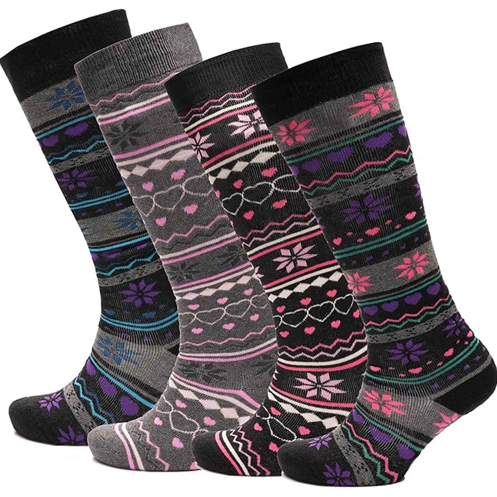 Sock Stack Ladies Ski Boot Socks Knee Length 4 Pairs Cotton Rich Full Cushioning Thermal