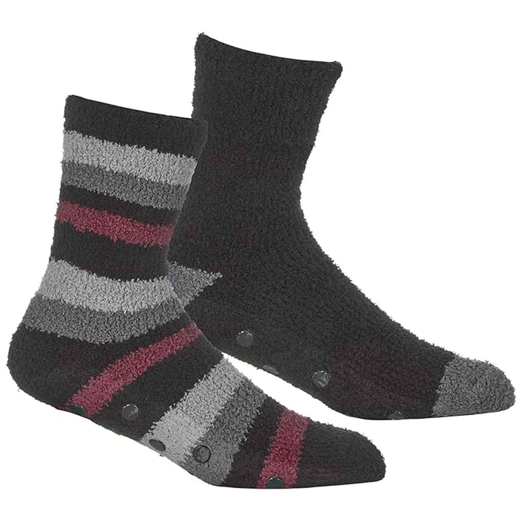 Sock Stack Men's Striped Fluffy Slipper Socks 4 Pack Warm Fleece Non-Skid Gripper Soles