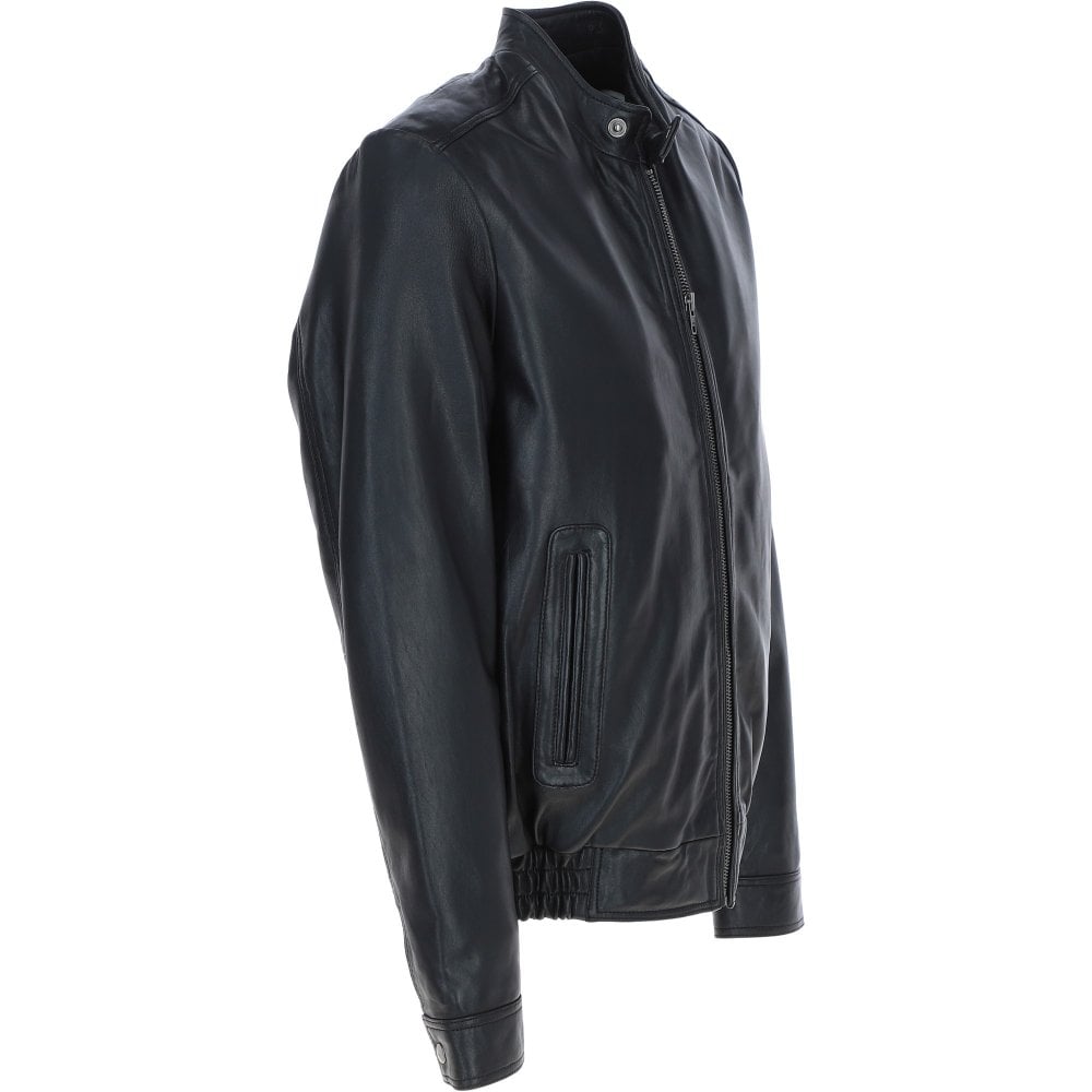 Men's Black Two-Pocket Leather Bomber