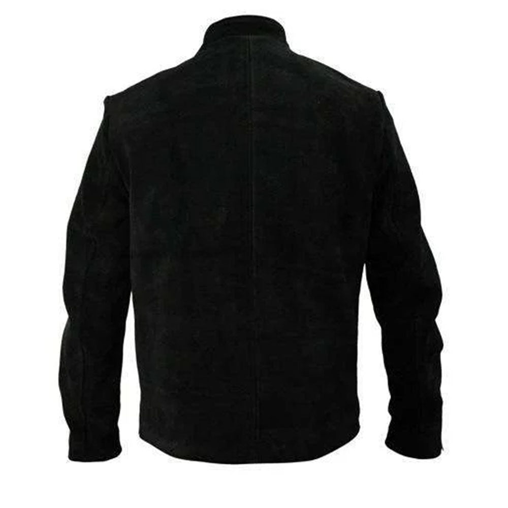 Men's Black Suede Stand-Collar Jacket