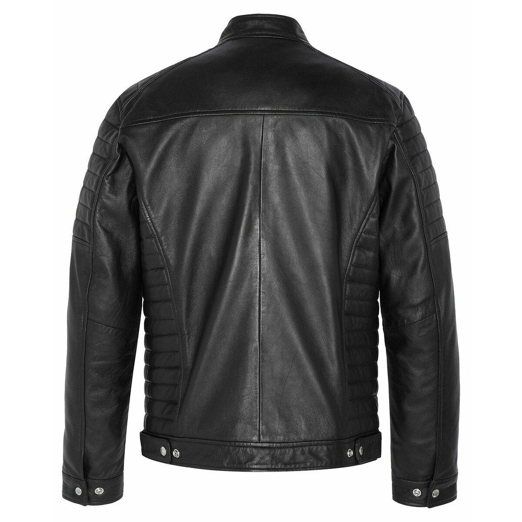 Men's Quilted-Shoulder Black Leather Jacket
