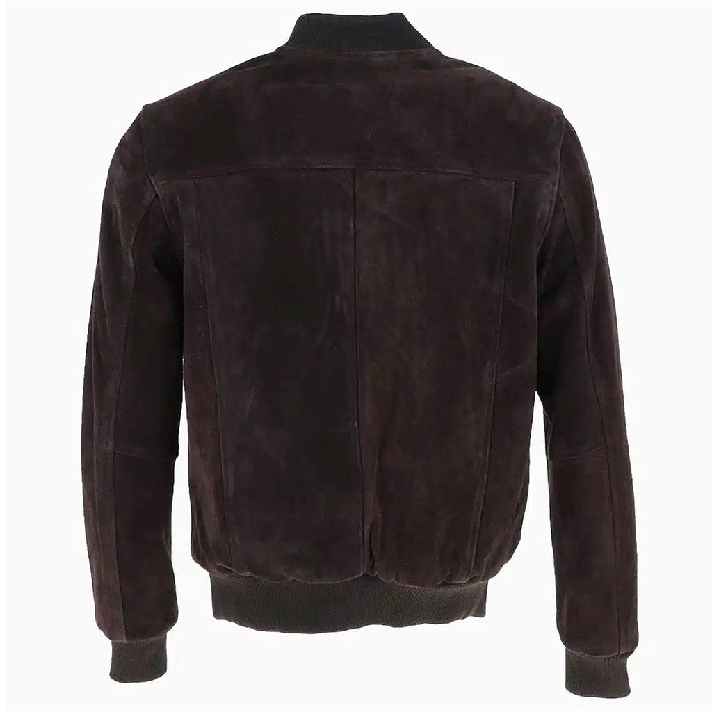 Men's Brown Suede Chest-Pocket Bomber