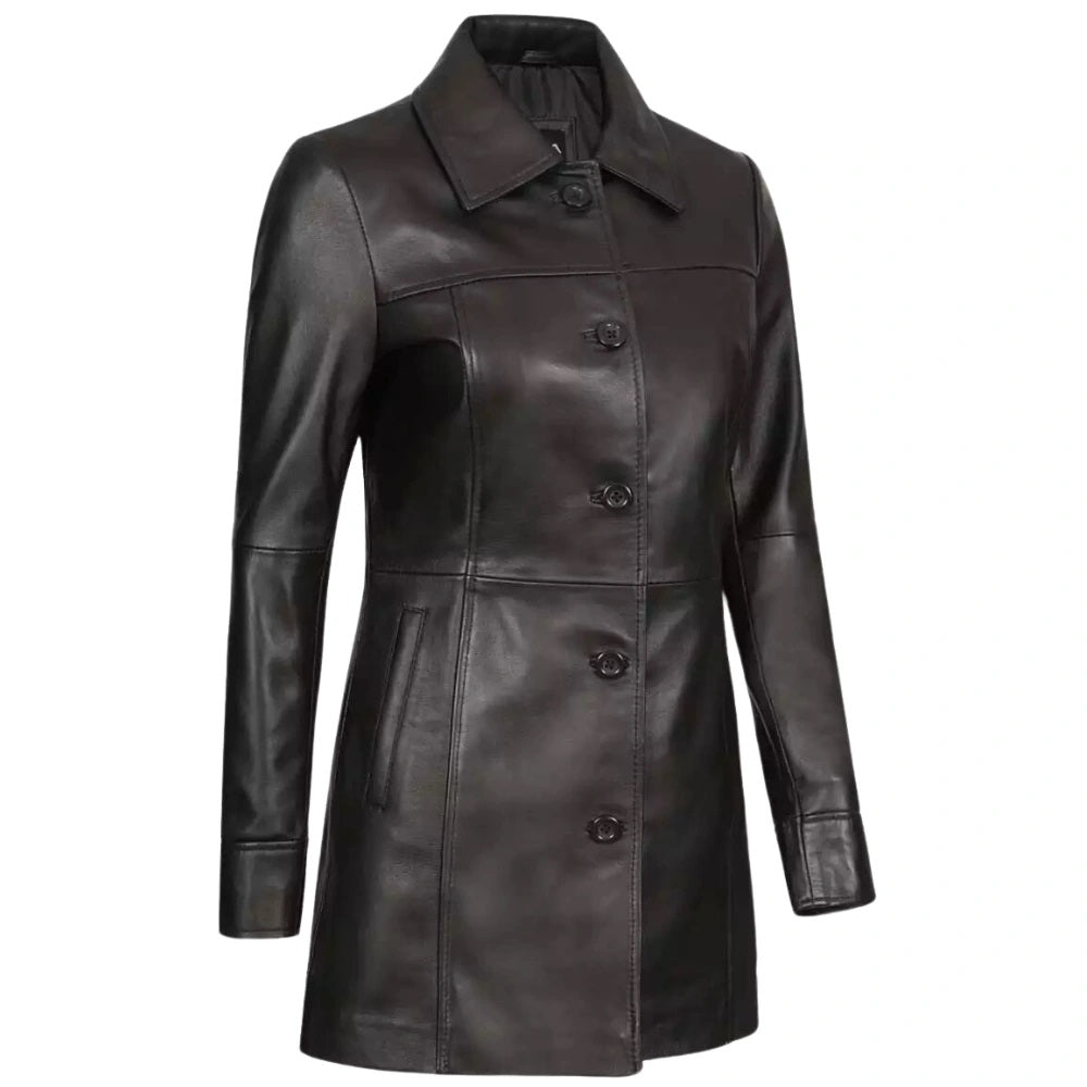 Women's Black Lambskin Three-Quarter Coat
