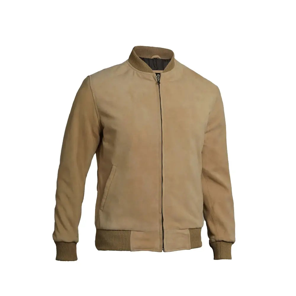 Men's Camel Brown Suede Bomber Jacket