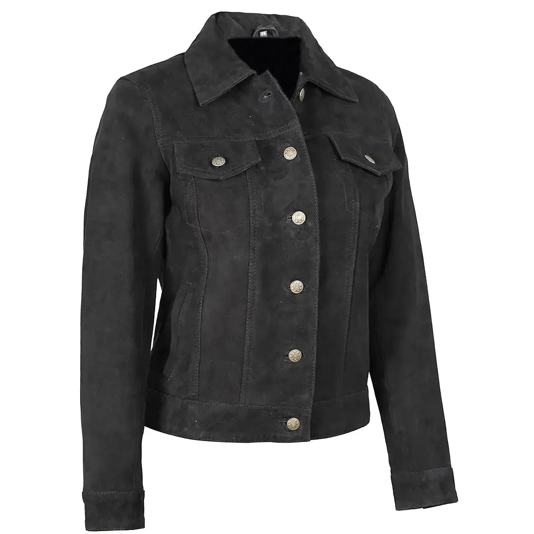 Women's Black Suede Trucker Jacket