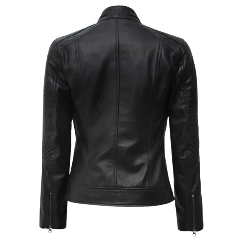 Women's Padded Leather Cafe Racer Jacket