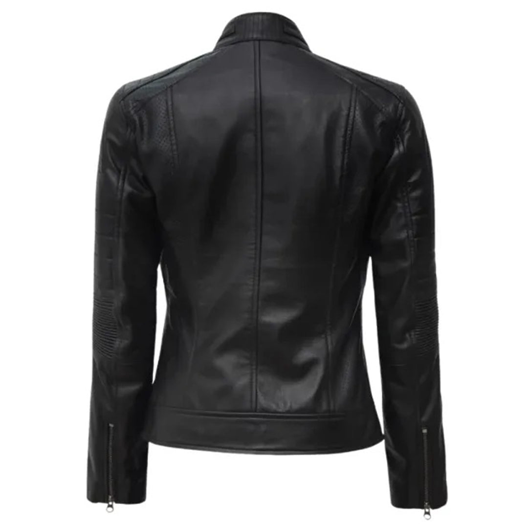 Women's Padded Leather Cafe Racer Jacket