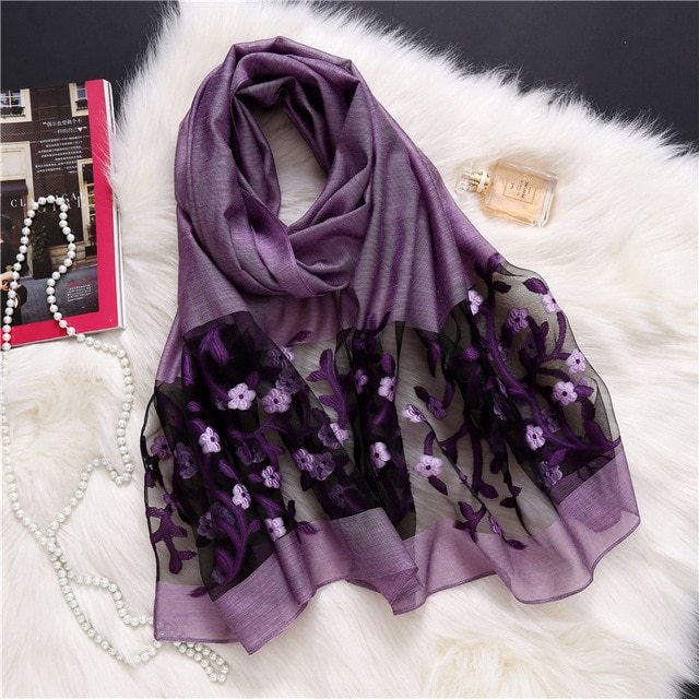 Women's Lightweight Embroidered Scarf - Spring Summer Beach Shawl and Wrap