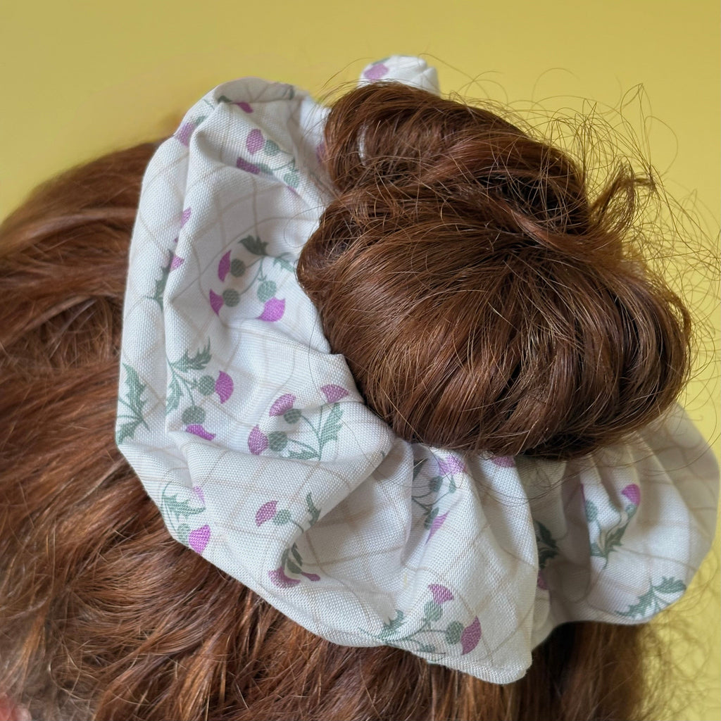 Cream Scottish thistle scrunchie