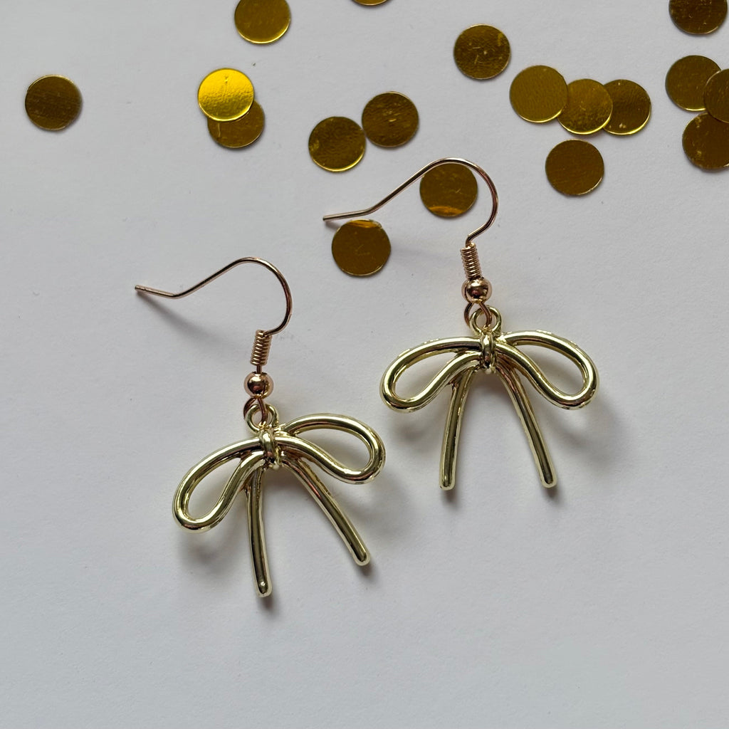 Cool gold or silver dangle bow earrings