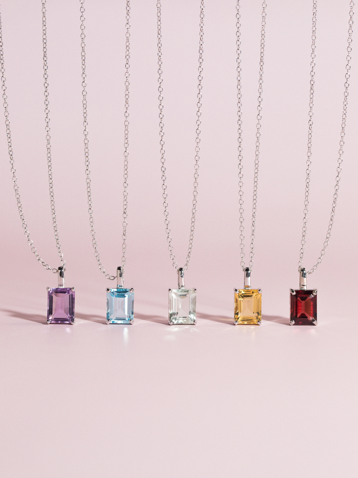 Garnet Emerald Cut Pendant Necklace in Sterling Silver