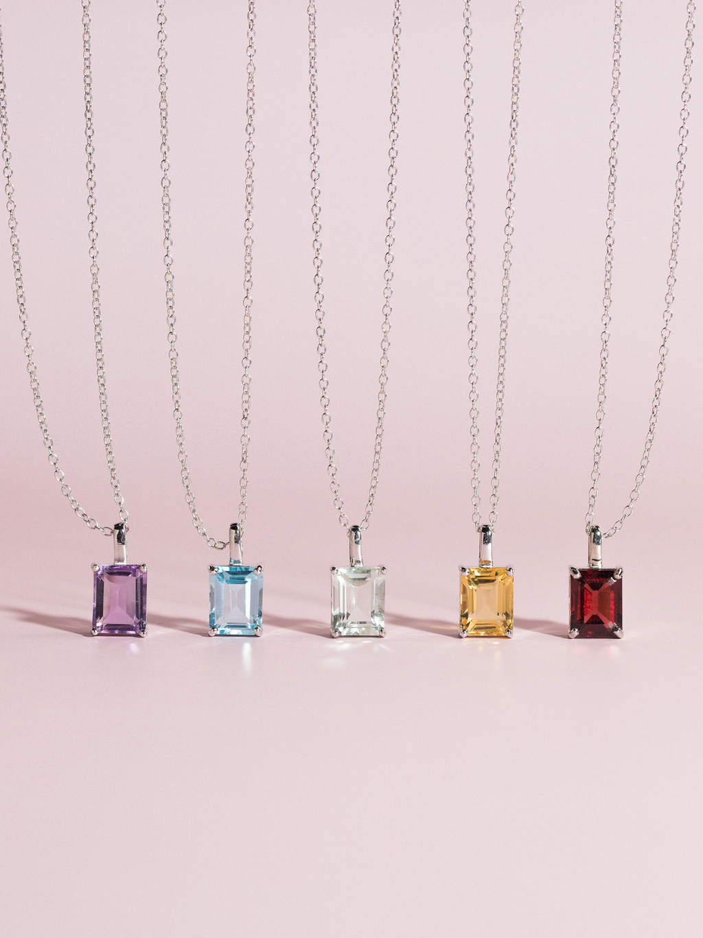 Lavender Amethyst Emerald Cut Pendant Necklace in Sterling Silver