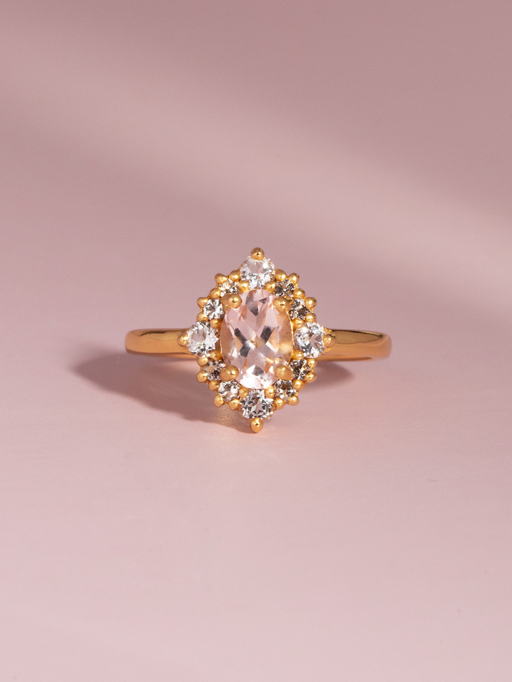 Pink Morganite Halo Ring in 18k Gold Vermeil