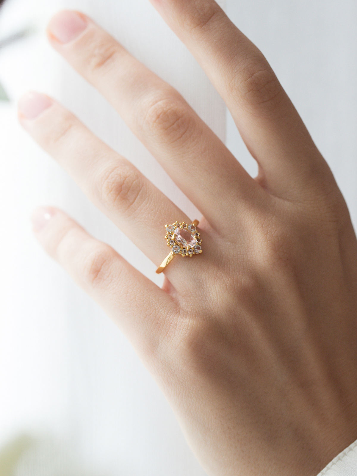 Pink Morganite Halo Ring in 18k Gold Vermeil