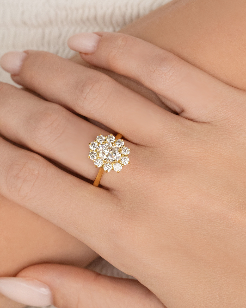 2.5 ct Oval Moissanite Halo Engagement Ring in 18k Gold Vermeil
