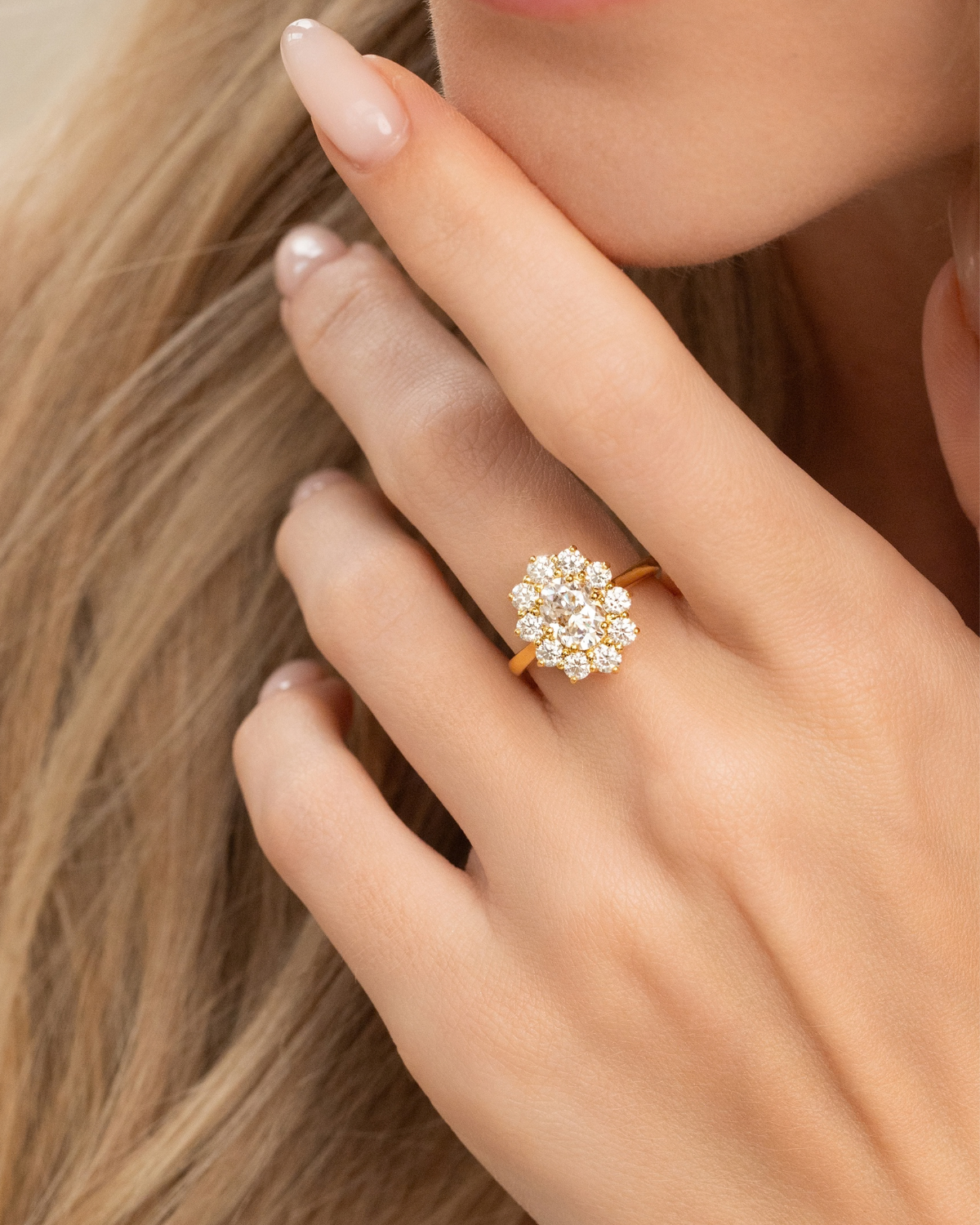 2.5 ct Oval Moissanite Halo Engagement Ring in 18k Gold Vermeil