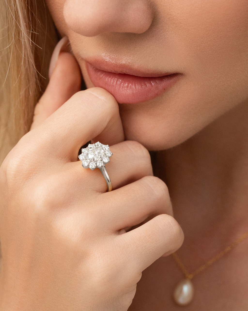 2.5 ct Oval Moissanite Halo Engagement Ring in Sterling Silver