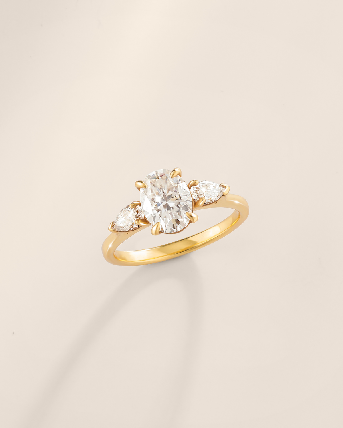 2 ct Oval Moissanite Three Stone Engagement Ring in 18k Gold Vermeil