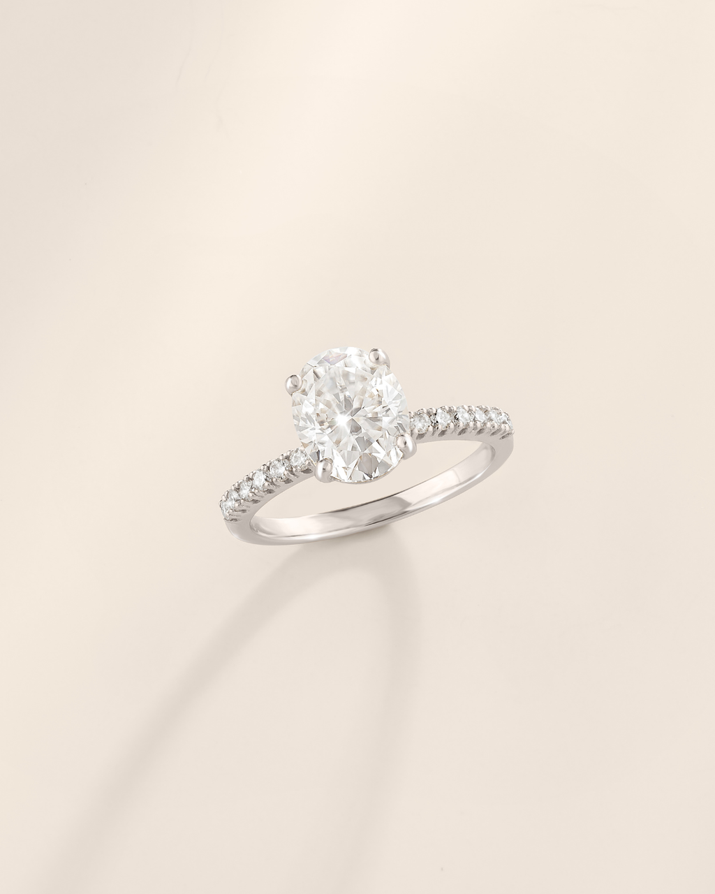 2 ct Oval Solitaire Moissanite Engagement Ring with Pavé Band in Sterling Silver
