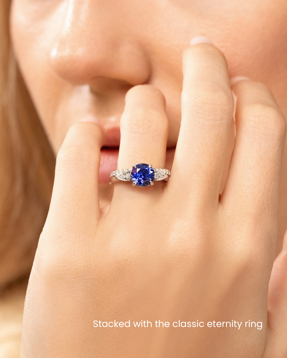 Blue Sapphire Round Cut Three Stone Engagement Ring in Sterling Silver