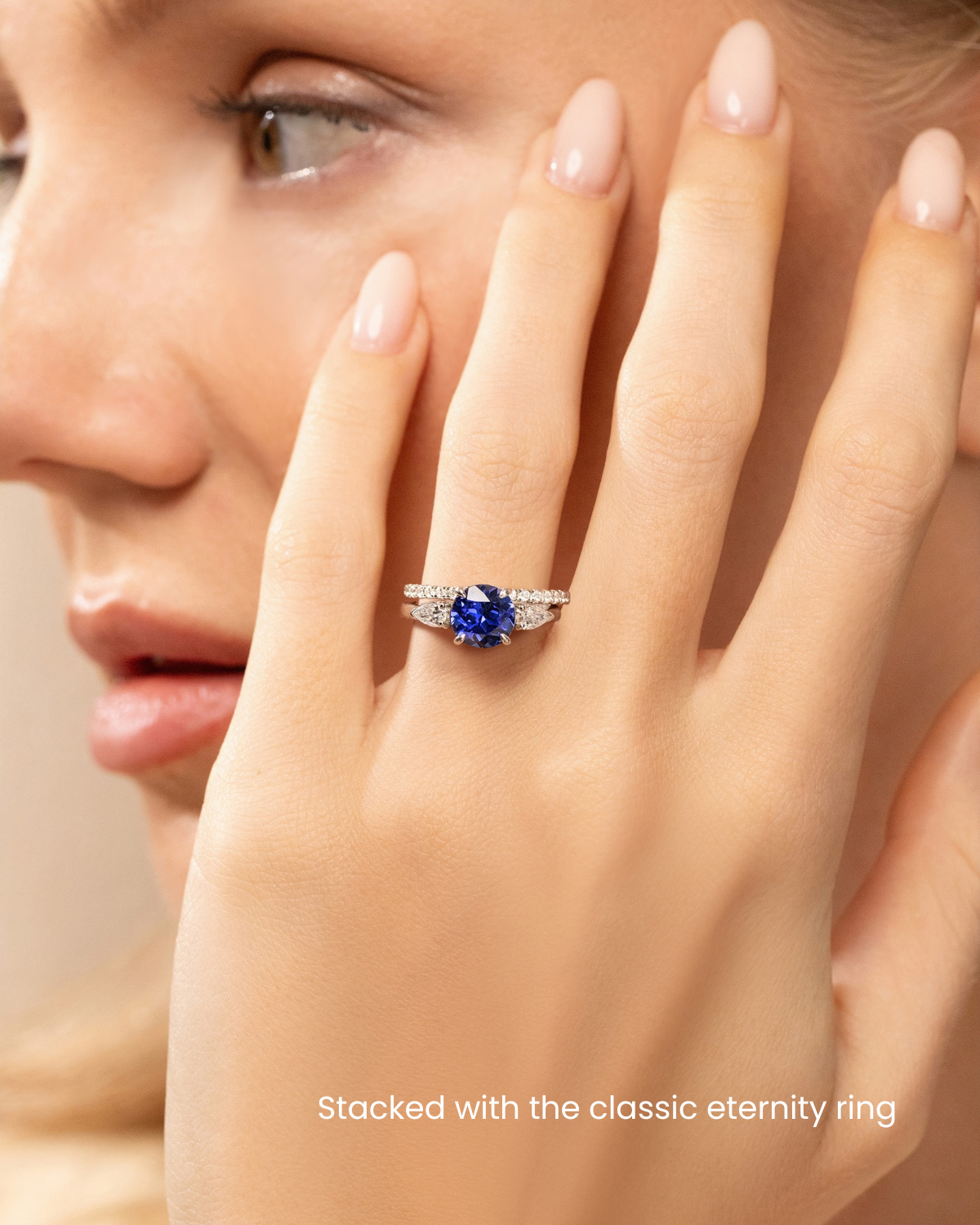 Blue Sapphire Round Cut Three Stone Engagement Ring in Sterling Silver