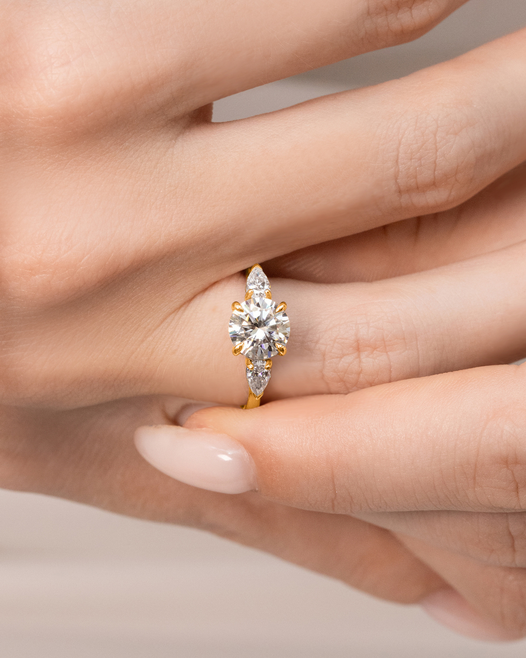 2 ct Round Moissanite Three Stone Engagement Ring in 18k Gold Vermeil