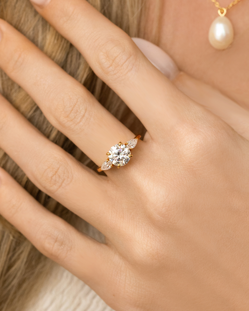 2 ct Round Moissanite Three Stone Engagement Ring in 18k Gold Vermeil