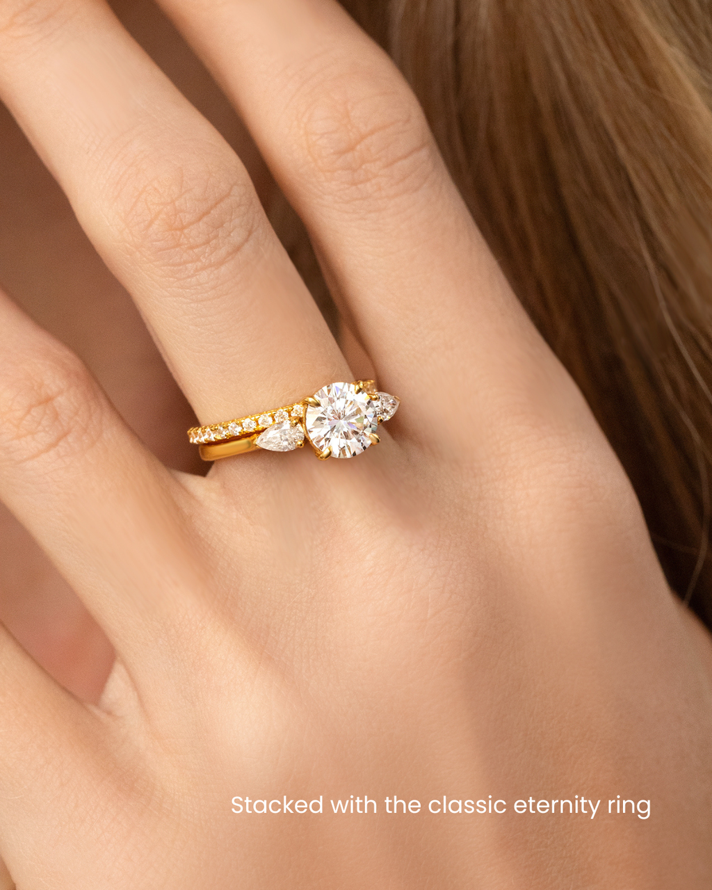 2 ct Round Moissanite Three Stone Engagement Ring in 18k Gold Vermeil