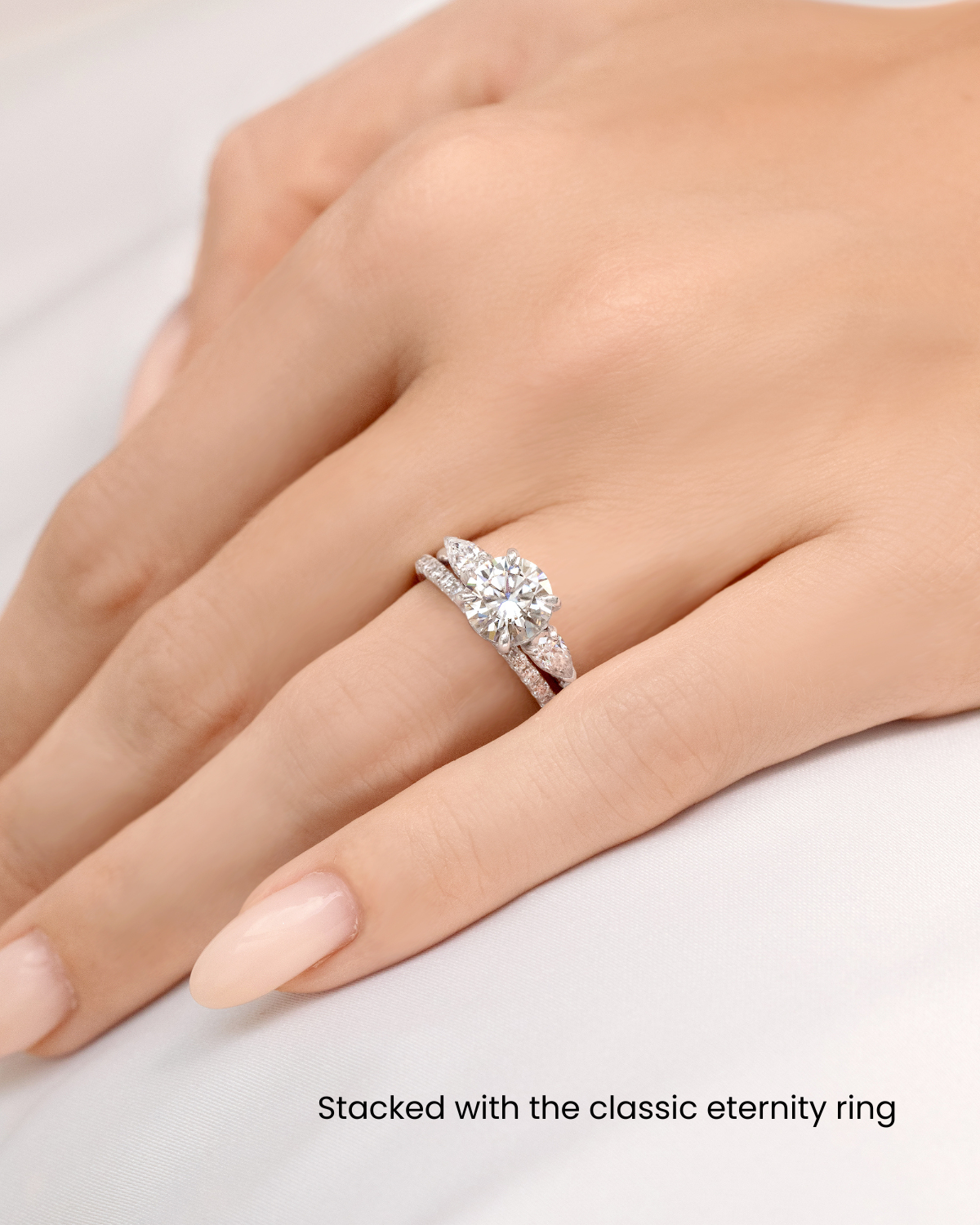 2 ct Round Moissanite Three Stone Engagement Ring in Sterling Silver