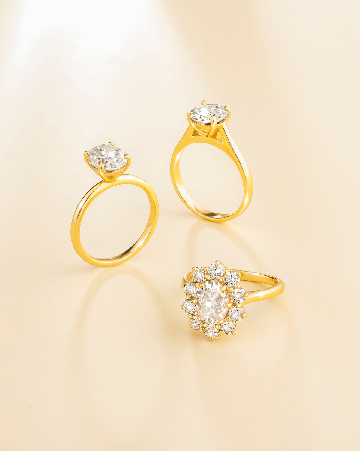 2.5 ct Oval Moissanite Halo Engagement Ring in 18k Gold Vermeil