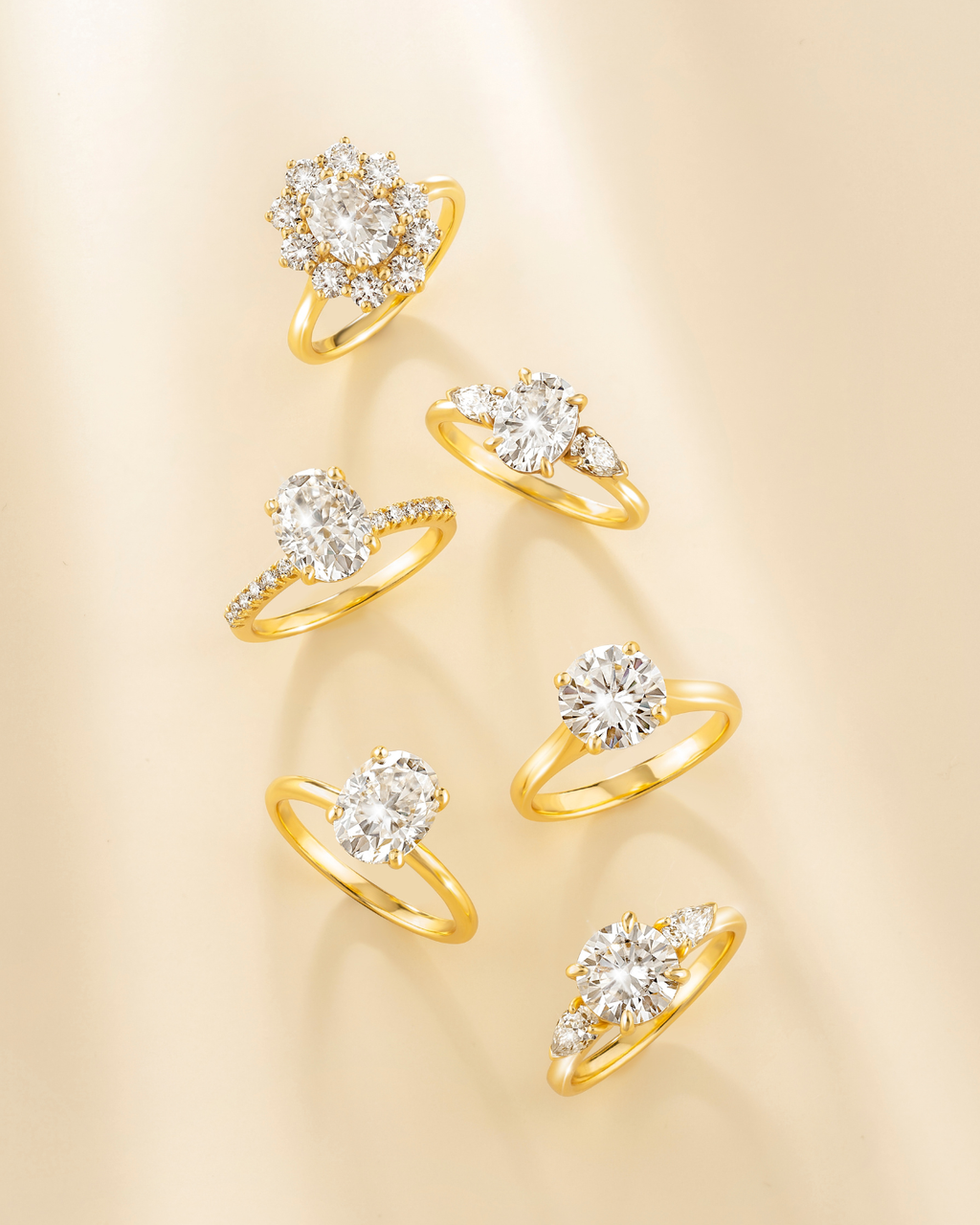 2 ct Oval Moissanite Three Stone Engagement Ring in 18k Gold Vermeil