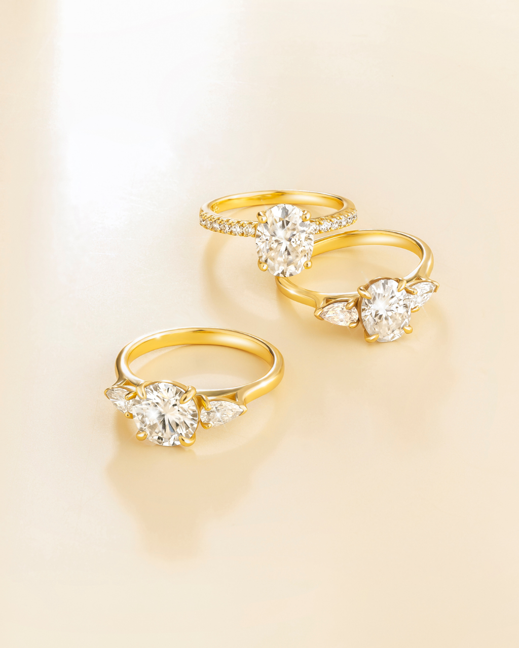 2 ct Oval Solitaire Moissanite Engagement Ring with Pavé Band in 18k Gold Vermeil