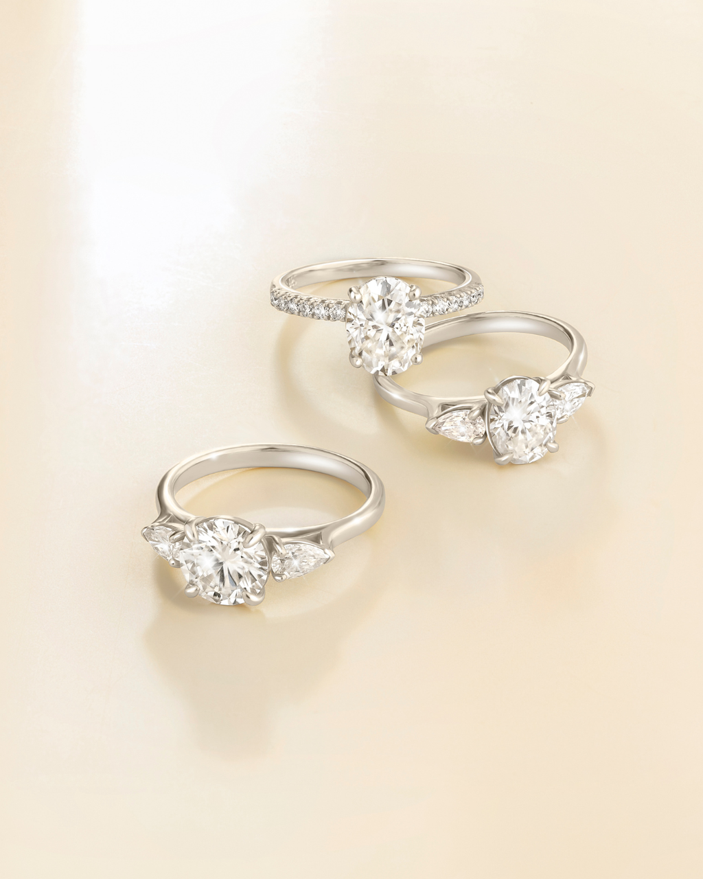 2 ct Oval Solitaire Moissanite Engagement Ring with Pavé Band in Sterling Silver