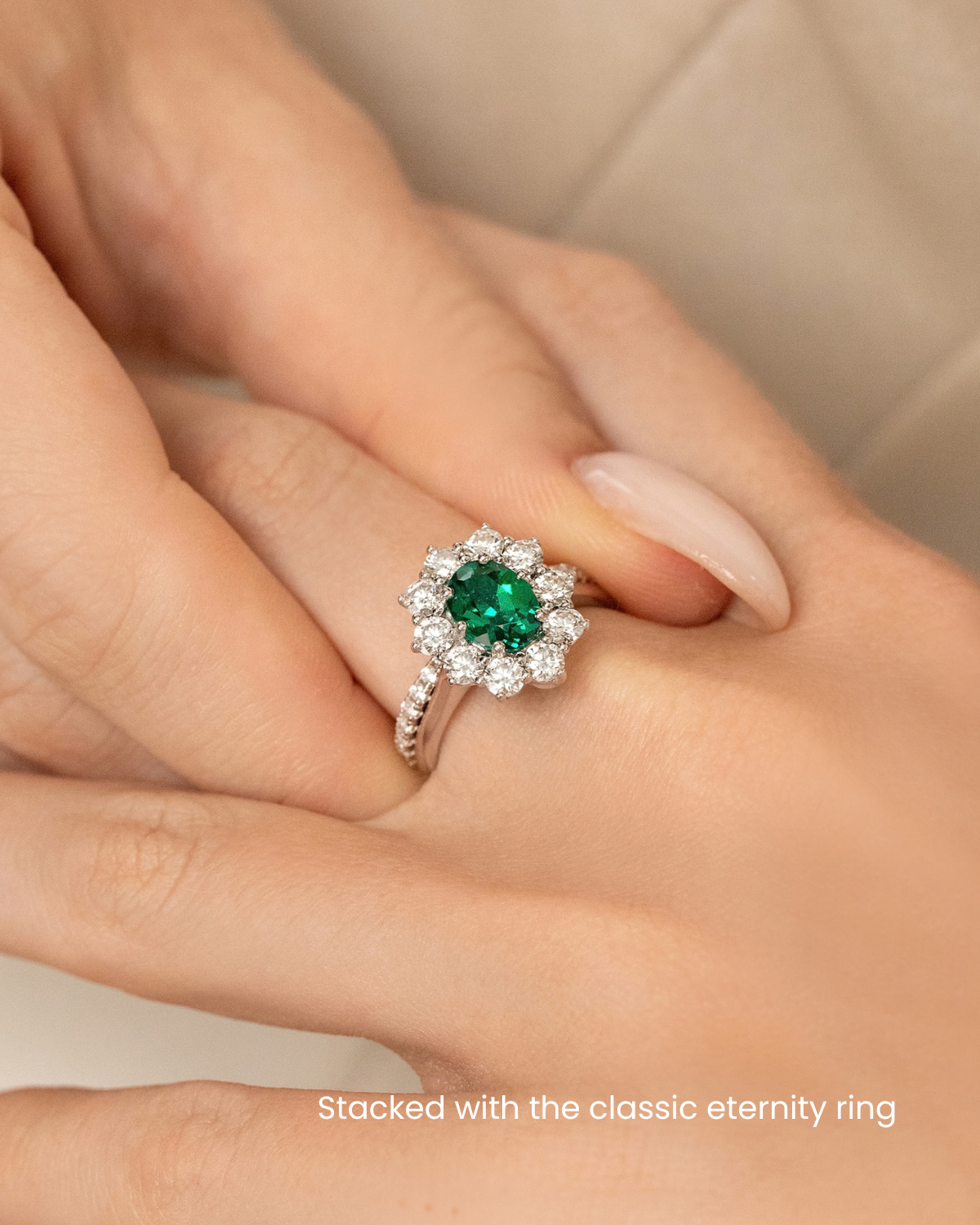 Emerald Halo Engagement Ring in Sterling Silver