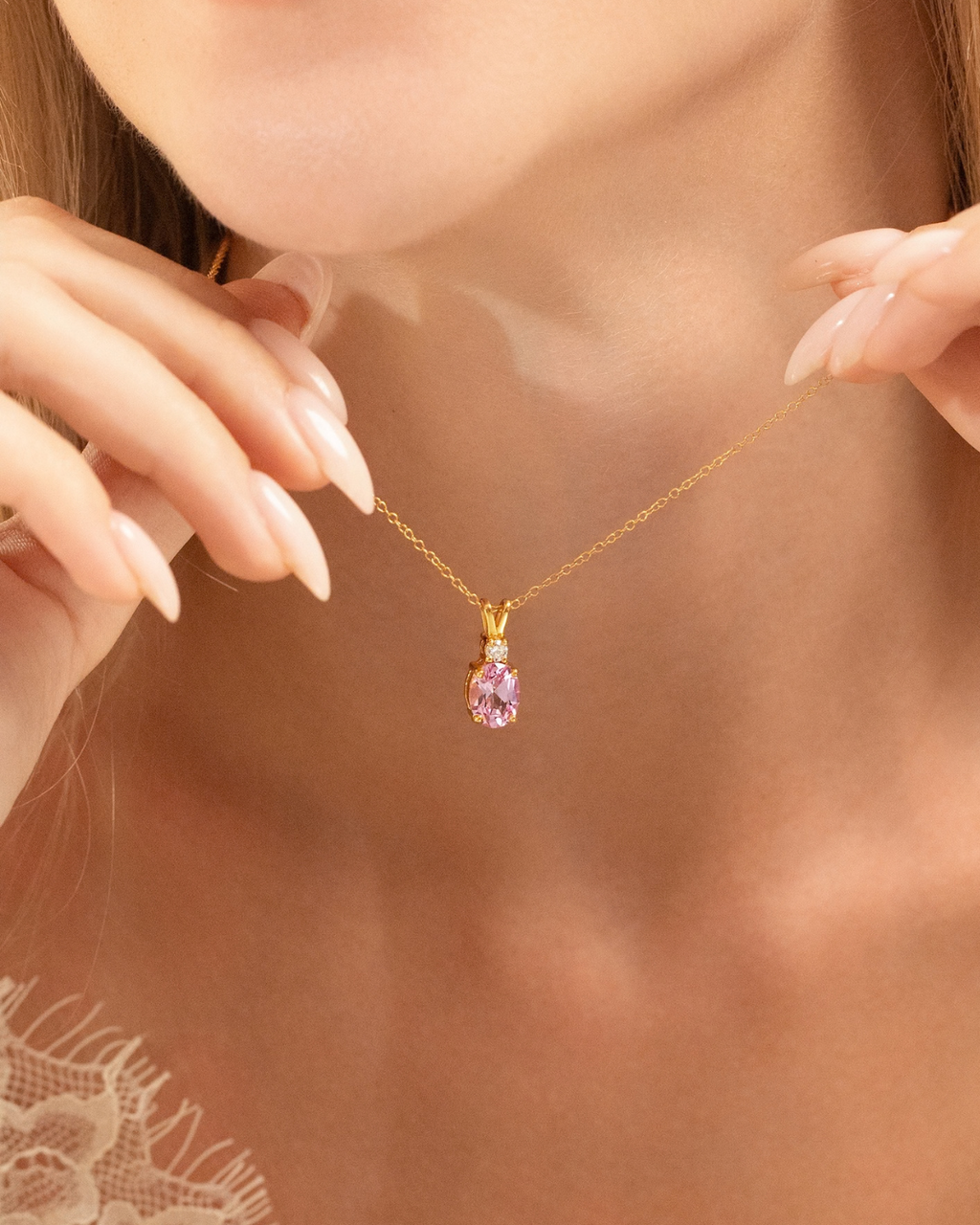 Pink Sapphire Pendant Necklace in 18k Gold Vermeil